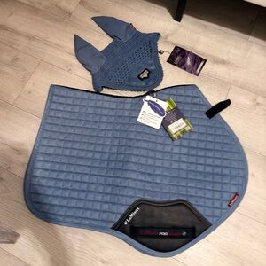 Blue Kids Equestrian Saddle Pad and Ear Bonnet Set